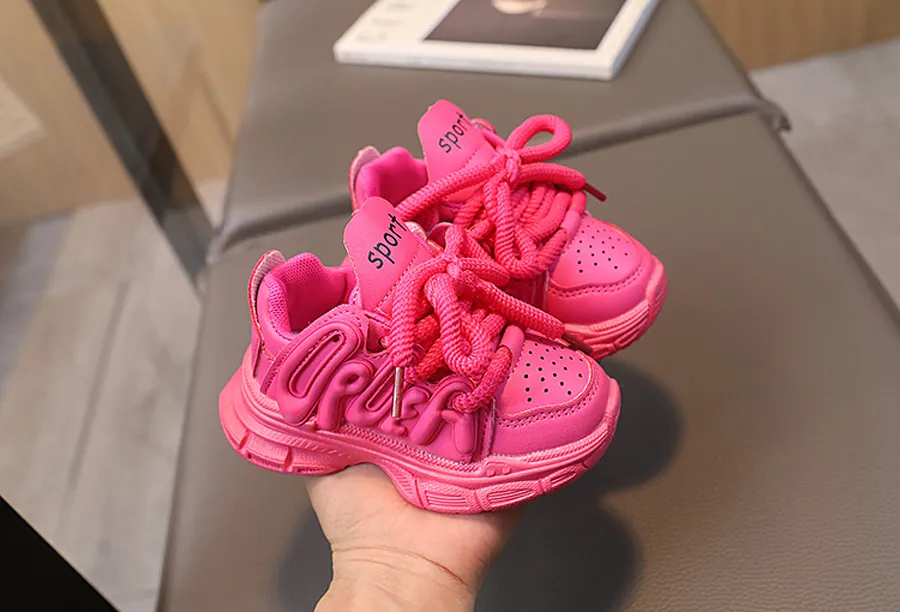 Pigersneakers Børn Børn Trendy Pink Beige Platform Snøresko Littlesprouts Børn Løbesko Skridsikre Pigesko_voghion.com