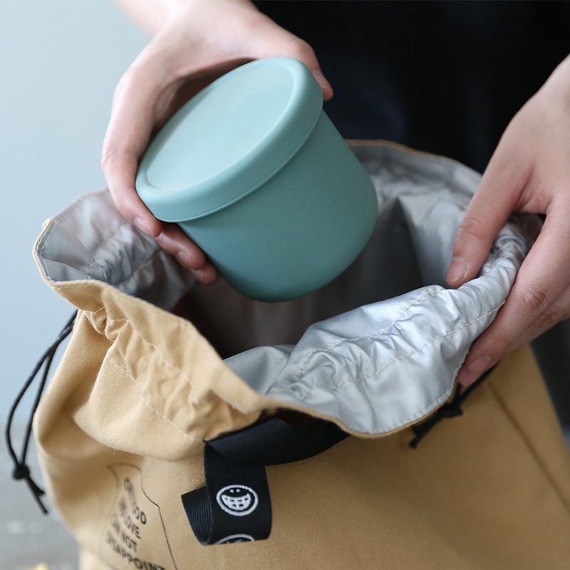 Insulated Bento Bag Wide Opening Canvas Drawstring Lunch Box Storage Bag School Handbag Picnic Camping Kitchen Accessories_voghion.com