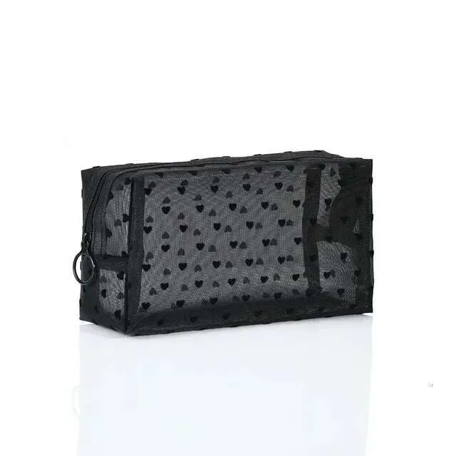 Designerveske Nylon Mesh Kosmetikkveske Glidelås Hjerteformet Toalettmappe Sminkevesker Multifunksjonell Dame Leppestift_voghion.com
