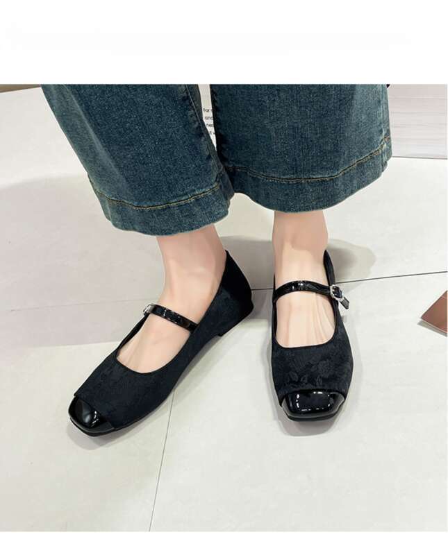 Neue Mary Jane Damen Frühlings-Cheongsam-Schuhe mit dicker Unterseite und flachem Absatz, Pferdegesicht, kleine duftende quadratische Zehenpartie_voghion.com