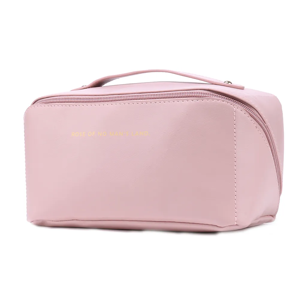 Trousse de maquillage en cuir pour femmes, grande capacité, organiseur de rangement pour pinceaux, idéal pour les voyages._voghion.com