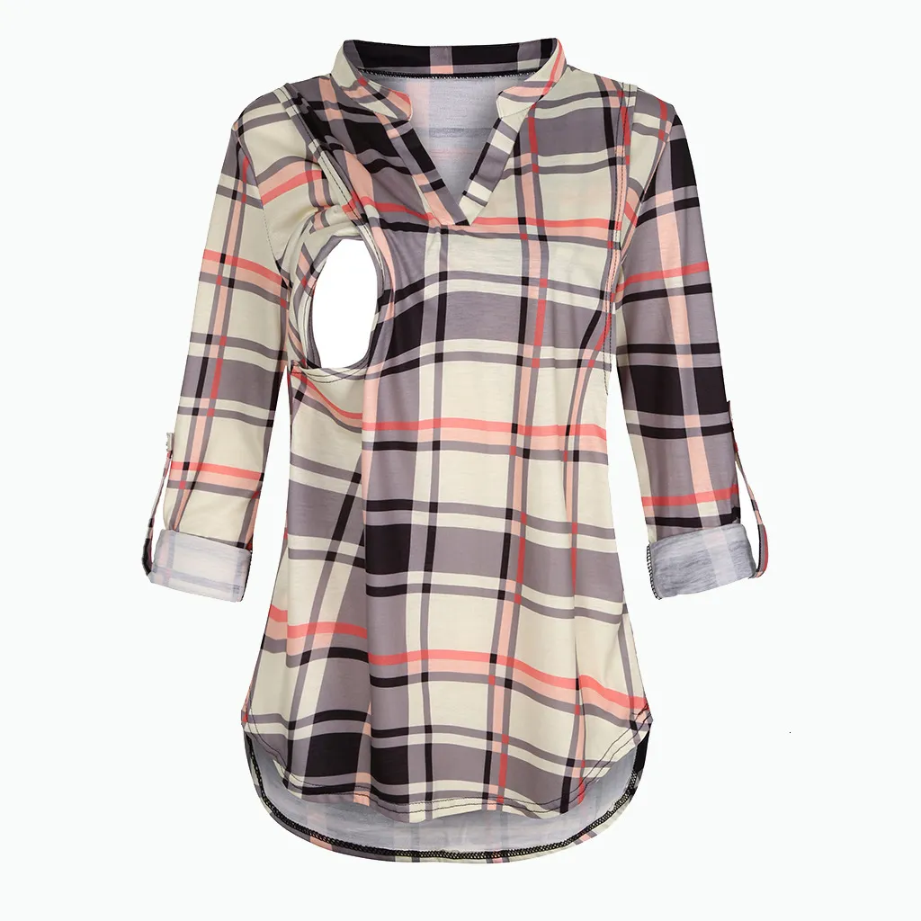 Tees Annelik Emzirme Tişörtü V Yaka Bluzlar Gömlekler Uzun Kollu Çizgili Emzirme Üstleri Hamile Kadınlar İçin Giysiler_voghion.com