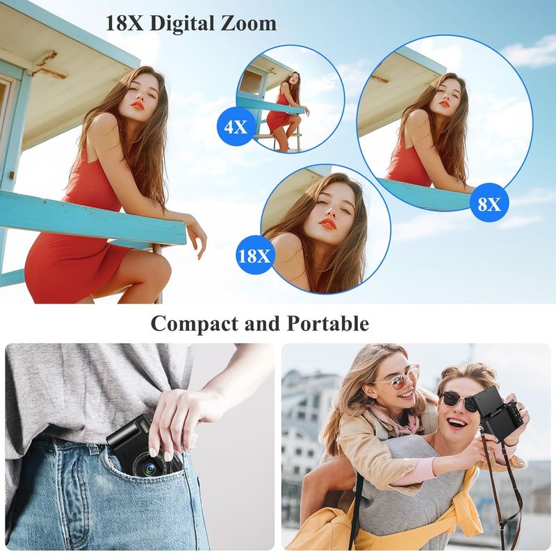 For Photography, WiFi 64MP 4K Vlogging F 3" 180° Flip Screen 18X Digital Zoom Compact Vlog Travel Camera With 32GB TF_voghion.com