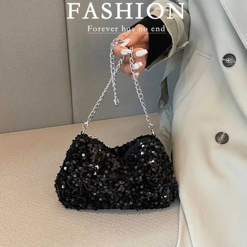Chain cross body solid color Korean sequin shoulder bag mobile wallet Y241019_voghion.com