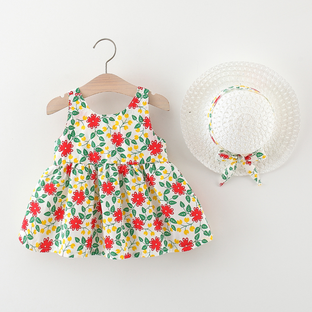 Puppelchen Meedchen Kleed Blummebedruckt Gemittlecht Schleife Kotteng Kleed Strandvakanz Stil Kleed Schéckt Hutt_voghion.com