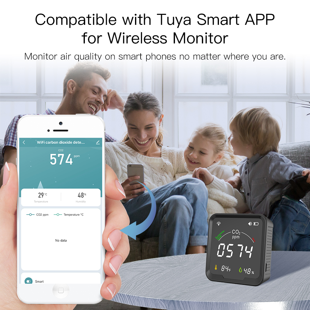WiFi Tuya Smart CO2 detektor 3 v 1 detektor ogljikovega dioksida Monitor kakovosti zraka Temperatura vlažnost zraka Tester z budilko_voghion.com