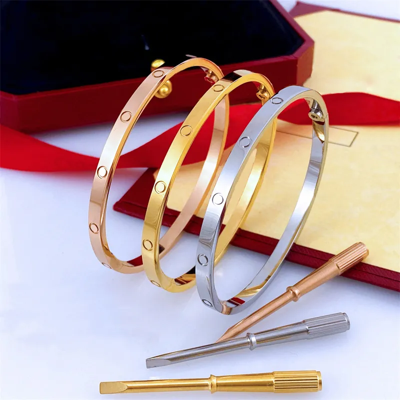 Designer Cuff Bangle Women Men Titanium Steel Bracelets Gold Sier Rose Fashion Bracelet Jewelry with Veet Bag_voghion.com