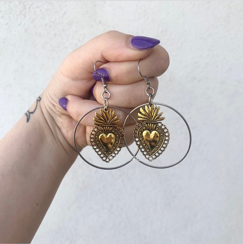 Orecchini Orecchini a cerchio Sacro Cuore Orecchini pendenti in argento placcato e oro_voghion.com