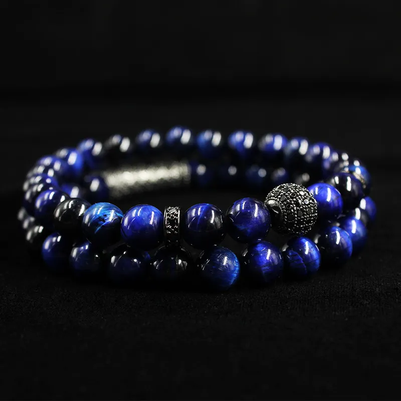 Set di braccialetti con perline di perle naturali di occhio di tigre da 2 pezzi/set, gioielli per uomo e donna, accessori per cinturino da polso in materiale elastico_voghion.com