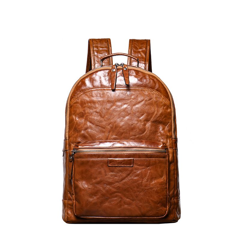 Echtleder-Rucksack Herren, pflanzlich gegerbtes Rindsleder mit handlicher Textur, passend für 15-Zoll-Laptop,_voghion.com