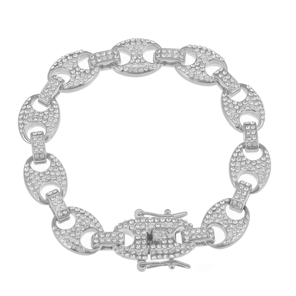 Gargantilla de cadena de eslabones y pulsera con diamantes de imitación y circonita cúbica helada en forma de grano de café brillante para hombre, joyería de estilo hip hop_voghion.com