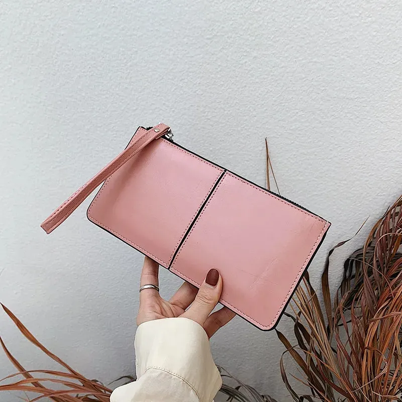 Yogodlns Fashion Solid Color Wallet Female PU Leather Handbag Long Zipper Clutch Card Holder Coin Purse Multi-layer_voghion.com