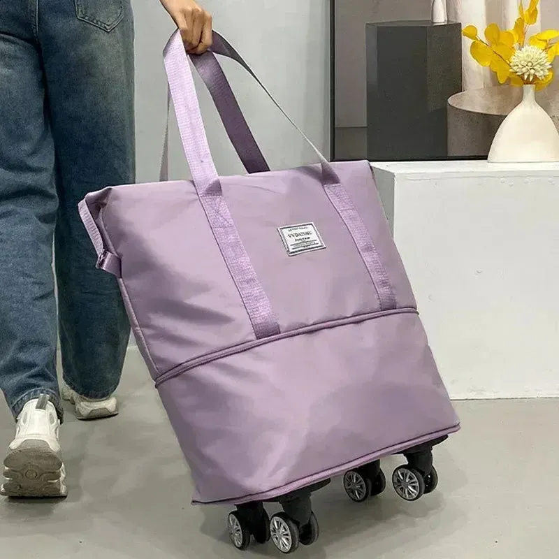 Foldable Storage With Wheels Expandable Portable Lage Bags Outdoor Travel Rolg Pack Large Capacity Woman Shopping Bag_voghion.com