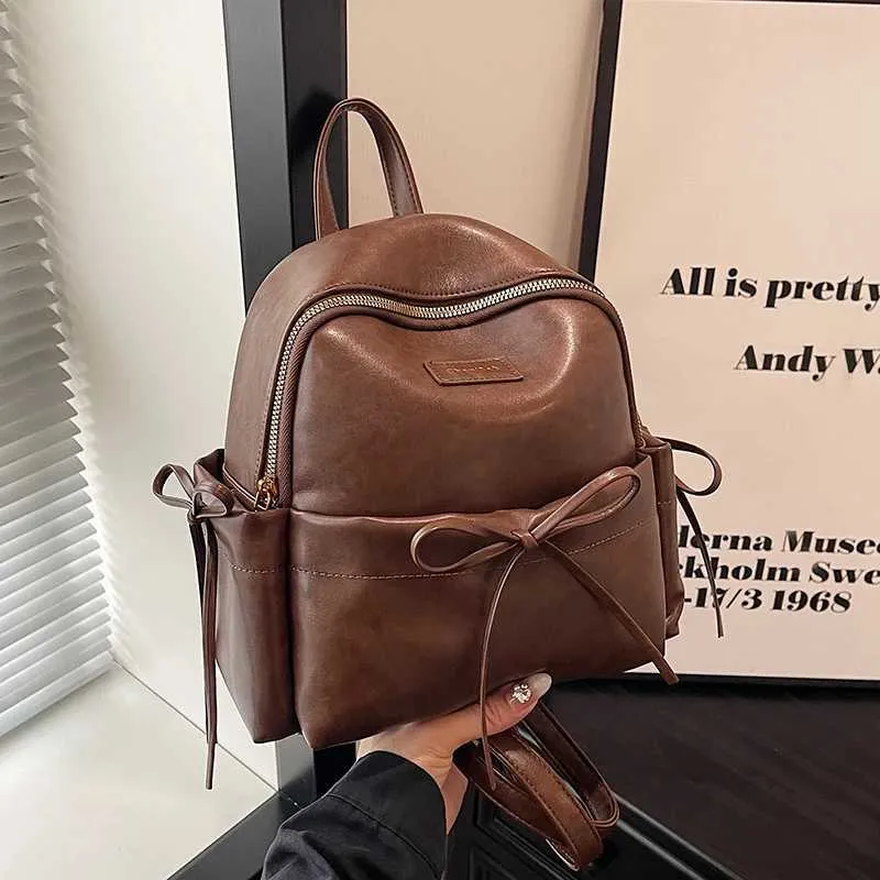 Retro Pu Rucksack Frauen Casual Solide Leder Kleine Schulter Taschen Große Kapazität Täglichen Pendeln Tragbare Packs Dame Griff_voghion.com