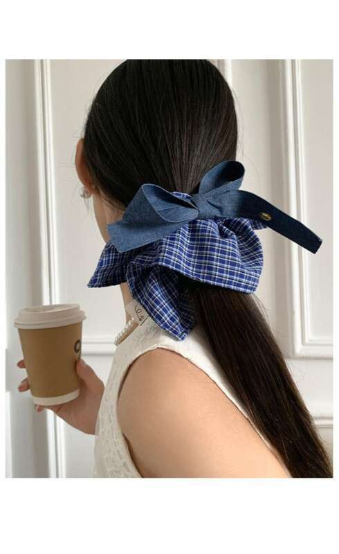 Elastico per capelli con fiocco a quadretti stile elegante_voghion.com