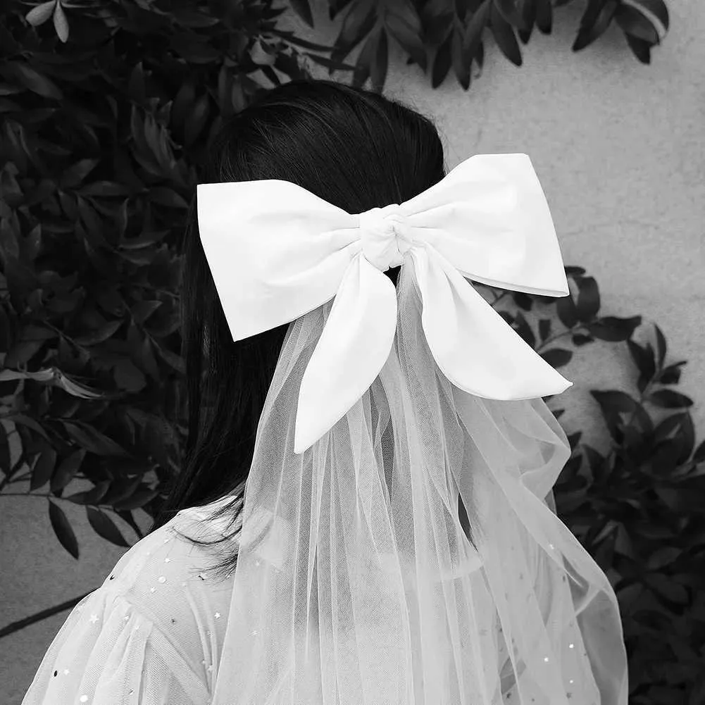 Voile de mariée court en tulle à double couche, couleur unie, avec clip et ruban, pour femme_voghion.com