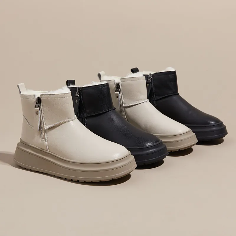 Women's Boots:Winter Fleece Warm Leather Waterproof Simple Design Versatile Snow Boots Casual Style_voghion.com