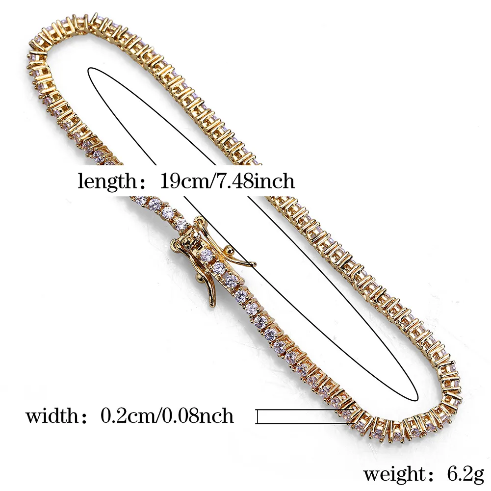 Gold-plated Tennis Bracelet For Men And Women Hip-hop 2.5mm Bracelets_voghion.com