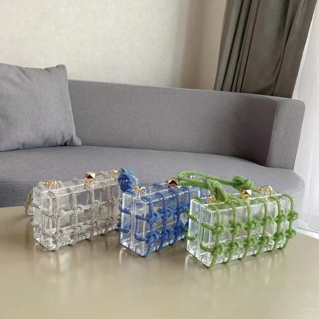 20 Colors Dia Clear Acrylic Box Evening Clutch Bags Women Woven Knotted Rope Rhie Purse And Handbags 240725_voghion.com