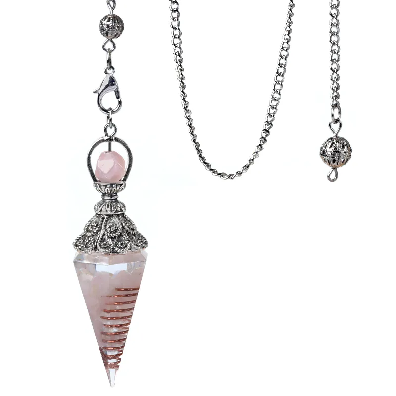 Natural Stone Pendulum Necklace 7 Chakras Rose Quartz Amulet_voghion.com
