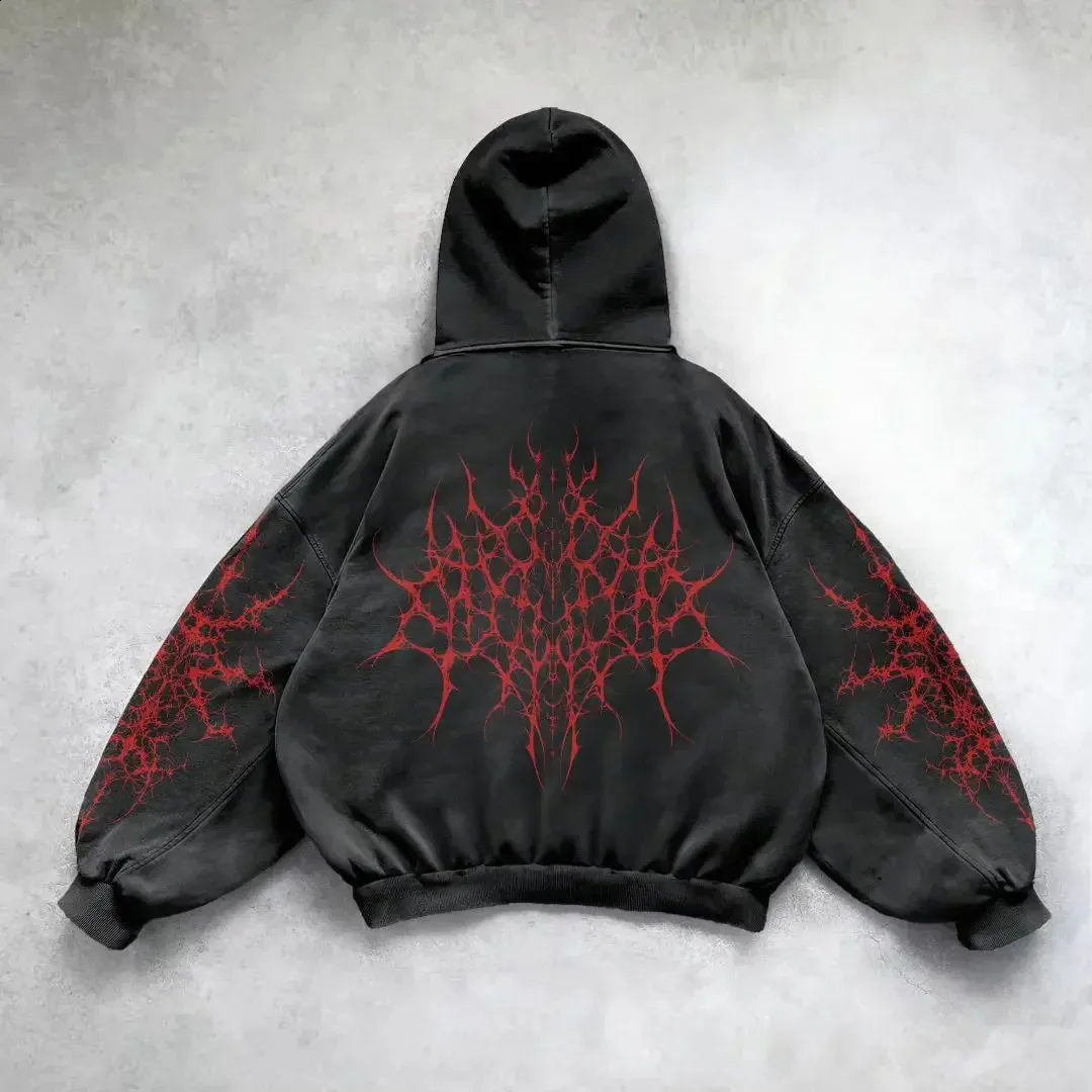 Y2k Vintage Fashion Print Zip Up Hoodies Haruku Hip Hop Long Sleeve Coats Loose Hooded Sweatshirt Men And Women_voghion.com