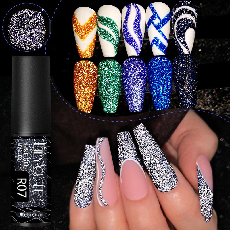 Disco Glow Pull String Gel & Reflective Diamond Dust Gel - Spider Web Nail Art Gel, UV Top Coat For Drawing Lines & 3D Effects_voghion.com