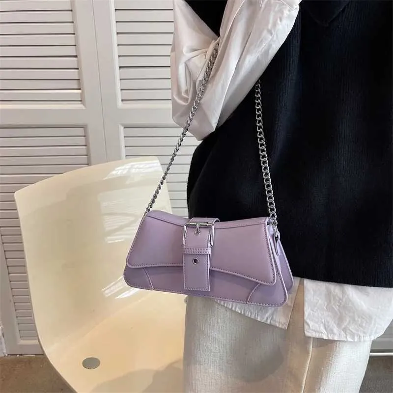 Borsa a tracolla con catena da donna in tinta unita, piccola borsa in pelle PU e portafoglio, vintage, marchio da donna, con patta, tracolla SG_voghion.com