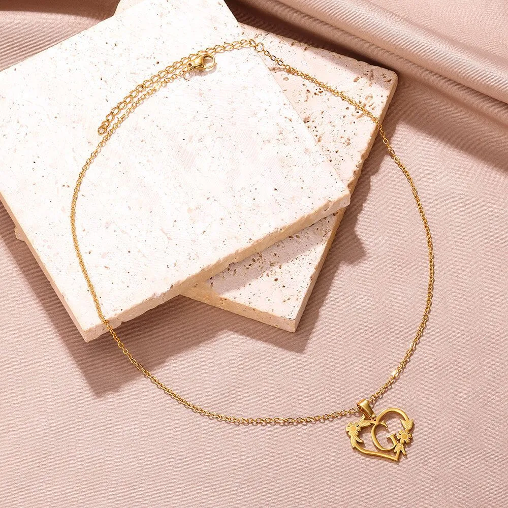Collana con ciondolo a forma di cuore con lettere dalla A alla Z in acciaio inossidabile, placcata in oro vero, gioielli classici_voghion.com