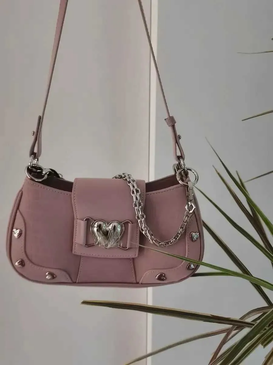 Damentaschen Einzelne Schulter Metallkette Herzdekoration Y2K Stil Unterarmtasche Loveess Lady Fashion HandtaschenC241116_voghion.com