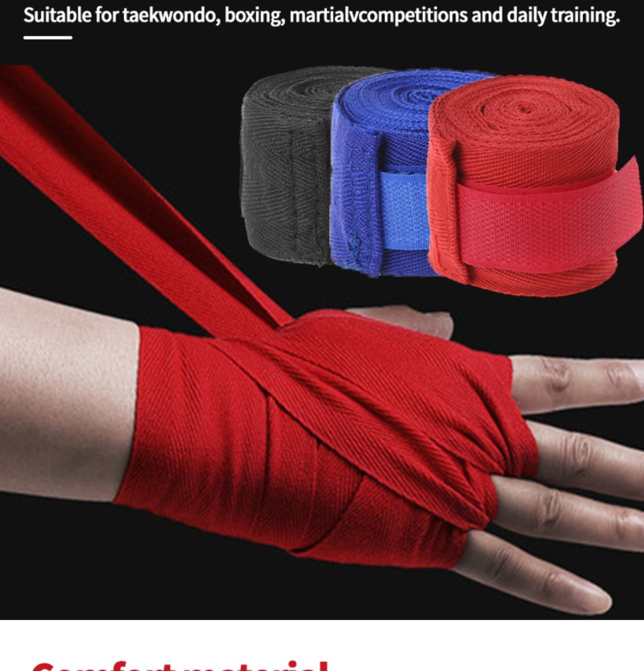 1 paio 5M/3M 100% cotone Bo Strap Bendaggio Velcro Guanti per le mani Bende Sanda Muay Thai MMA Taekwondo_voghion.com