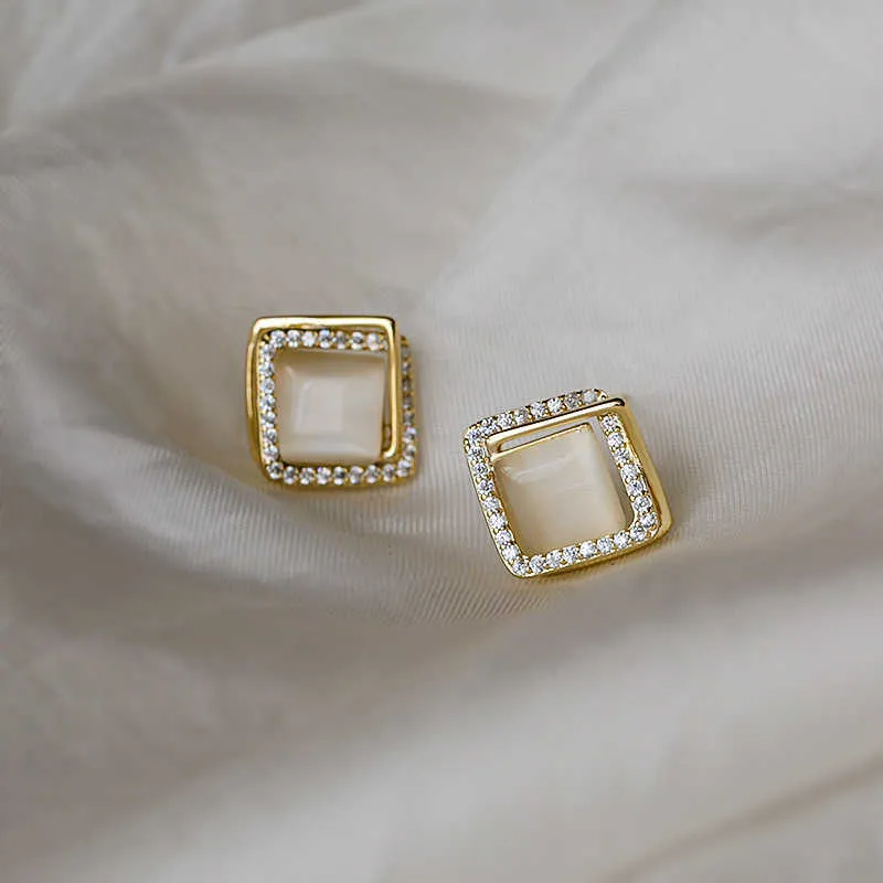 Geometrische Ohrstecker Mit Katzenaugen-charm - Modeschmuck_voghion.com