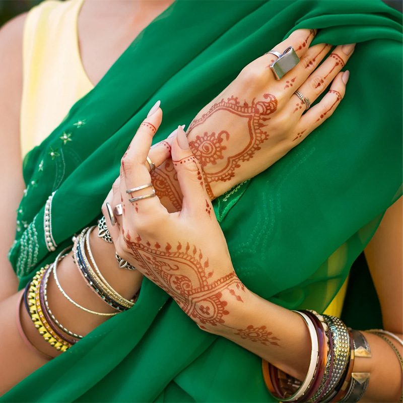 1PC Indian Lace Tattoo Stickers Red Brown Waterproof Semi-permanent Henna Tattoo Stickers Replaceable Tattoo Stickers_voghion.com