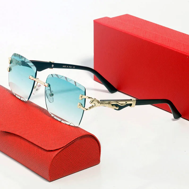 designer sun glasses rimless diamond cut eyeglass buffalo horn wood frame brown lens Fashion ins net red same men and_voghion.com