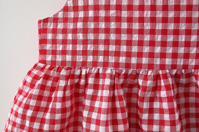 Sweet Baby Girl Tank Dress Fashion Checkered Pattern Dress Sleeveless Bow Dress Send Hat_voghion.com