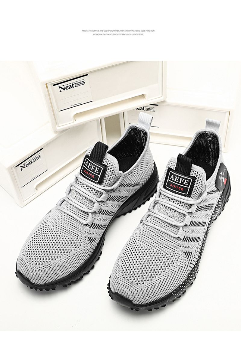 Scarpe da corsa da uomo in tessuto volante traspirante slip-on con suola spessa, semplici, in tinta unita, con rete pigra_voghion.com