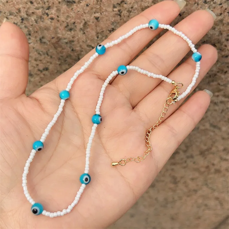Kette bunt für Frauen Mode handgefertigt Daisy Blume Lächeln Charms Perlen Halsband Kunststoff Perlen Halskette Boho Schmuck_voghion.com