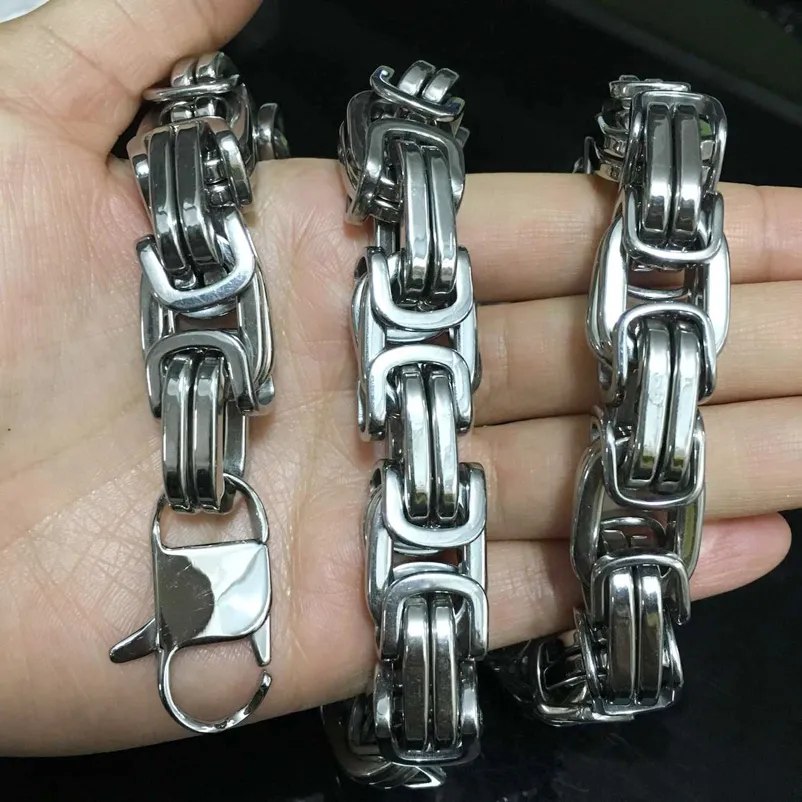 Chains 7-40" 8/12/15MM Huge Heavy 316L Stainless Steel Sier Color Byzantine Chain Mens Necklace Fashion DesignChains_voghion.com