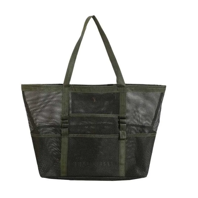Hollow large capacity makeup storage womens multifunctional mesh shoulder travel transparent beach bag Y241011_voghion.com