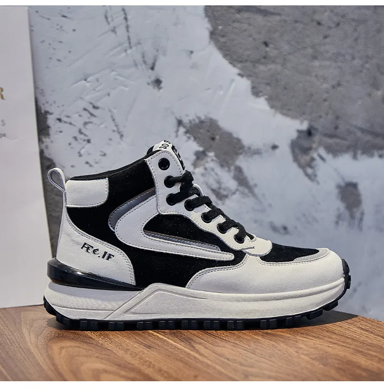 Genuine Leather Sneakers For Women Mixed Color Platform Casual Autumn Winter Warm Plush High Top Sports Shoes_voghion.com