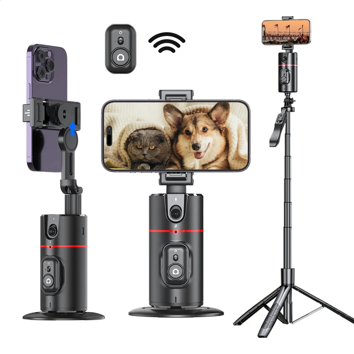 Selfieshow P02 Gimbal 360 Rotation AI Automatic Tracking Shooting Stabilizer Detachable Phone Clip Mini Selfie Stick_voghion.com