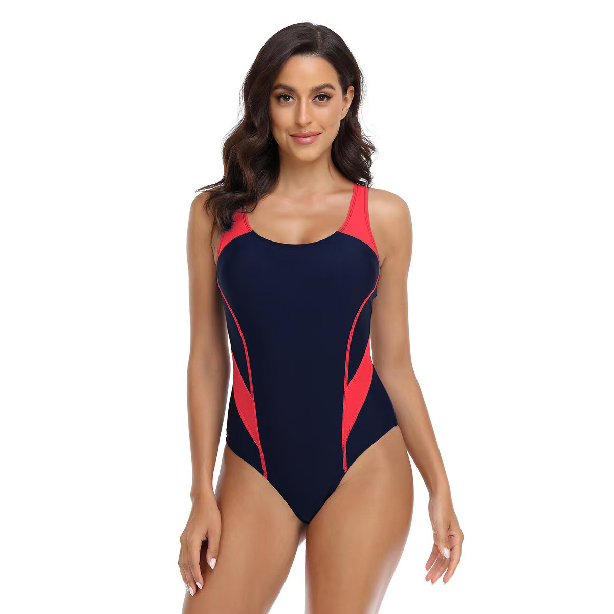 Women's Competition Fashion Sports Colorblock Triangle One-Piece Swimsuit Women_voghion.com