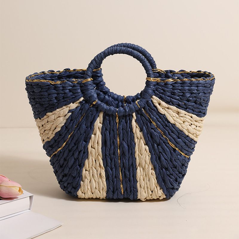 Handtaschen, Strohtaschen im ländlichen Stil mit großem Fassungsvermögen, neue handgewebte Taschen in Kontrastfarbe,_voghion.com