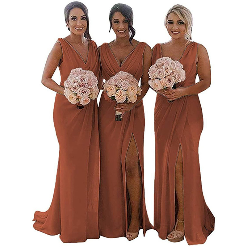 Women's Clothing Wedding Banquet Wedding V Neck Slit Backless Dress_voghion.com