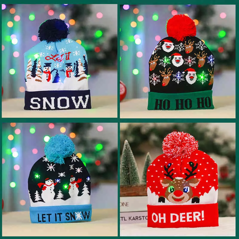 hats Scarves Sets Ball Caps Led Knitted Beanie Light Up Illuminate Warm Hat For Kid Adults Year Christmas Decoration_voghion.com
