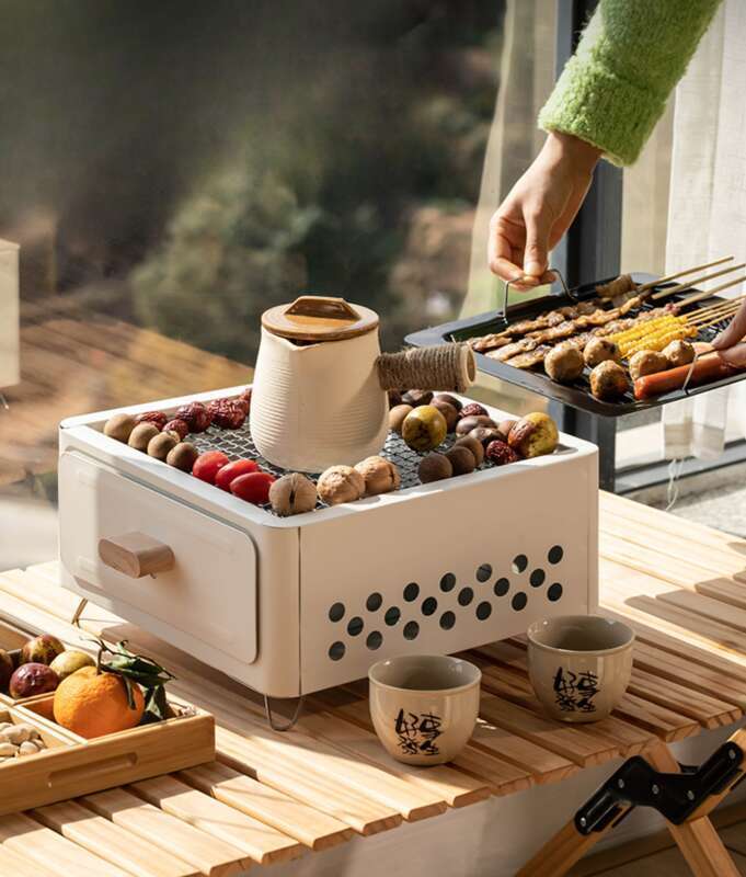 A Must-have For Outdoor Feasts! Complete Set Of Charcoal Grill, Tea Maker, And Cooking Utensils_voghion.com