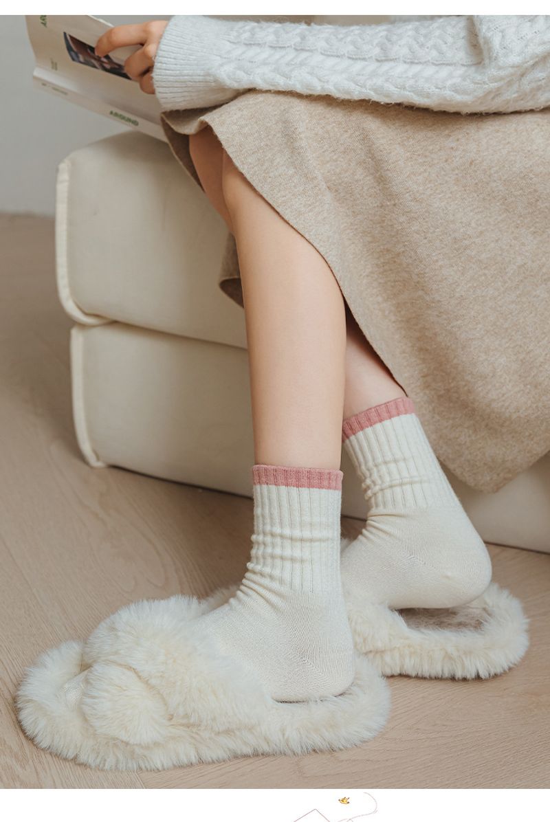 Solid color cotton for children, winter rabbit cashmere, thick midsole women's s, striped embroidery, high elastic_voghion.com