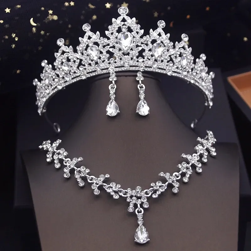 Set da sposa principessa per donne tiare collana orecchini con corona abito da sposa set di gioielli sposa accessori 240119_voghion.com
