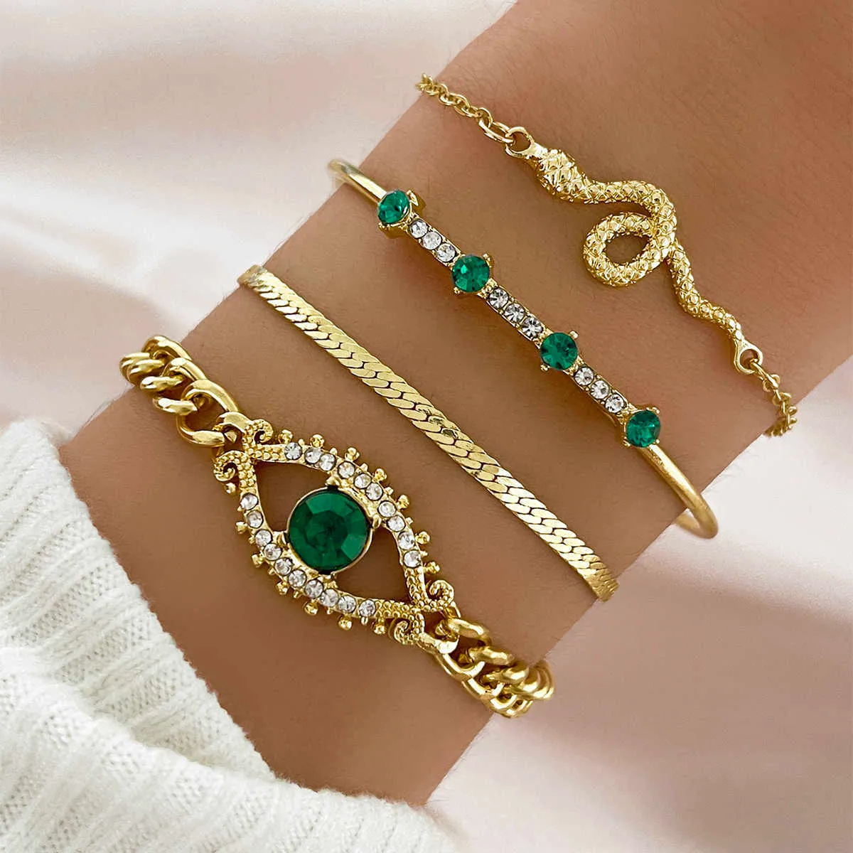 Sindlan 4PCS Set Bracelet For Women High Quality Diamond Zircon Jewelry Sets_voghion.com