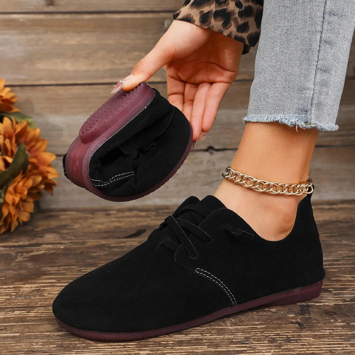 2025 Spring Womens Flat Fashion Round Toe Flats Lightweight Lace-up Sofe Single Shoes Outdoor Casual Sneakers atos_voghion.com