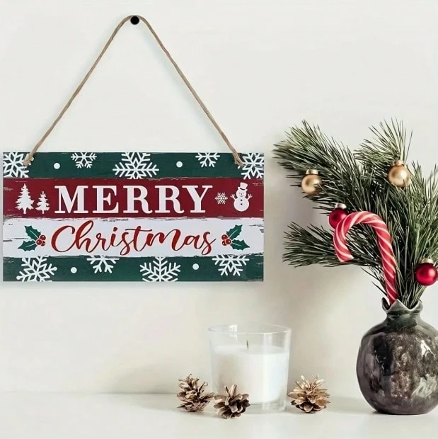 Weihnachts-Hängeschild,Holz Bauernhaus Weihnachtsdekoration Für Outdoor Mit Aufhängeband,geeignet Für Weihnachts Heim, Bauernhaus Innenraum Dekoration_voghion.com